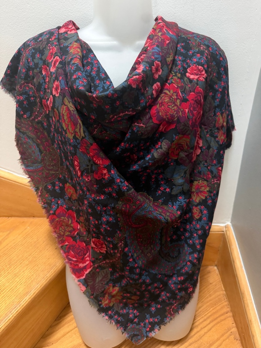 Vintage Ray Strauss Paisley & Floral Square Scarf - Made in USA - 44"